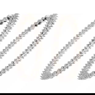 ELEGANT 1.00CT DIAMOND 18K WHITE GOLD INSIDE OUT HOOP EARRINGS LIQUIDATION: ELEGANT 1.00CT DIAMOND 18K WHITE GOLD INSIDE OUT HOOP EARRINGS LIQUIDATION Elegant 1.00ct Diamond 18k White Gold Inside Out Hoop Earrings LIQUIDATION Description This elegant pair of hoop earrings are