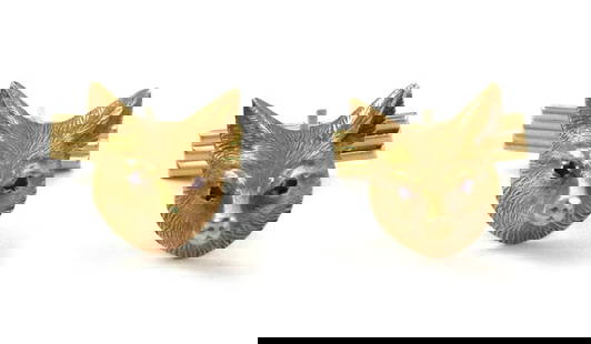 VINTAGE GOLD CUFFLINKS 14K YELLOW 3D FOX HEAD STUD: VINTAGE GOLD CUFFLINKS 14K YELLOW 3D FOX HEAD STUD Vintage 14k Yellow Gold 3D Fox Head Stud Cufflinks Description This is an impressive pair of vintage cufflinks. They are crafted from 14k yellow gold
