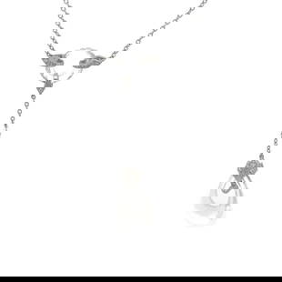 DIAMOND 18K WHITE GOLD CLEAR QUARTZ PENDANT LARIAT NECKLACE BY S.COLEE: DIAMOND 18K WHITE GOLD CLEAR QUARTZ PENDANT LARIAT NECKLACE BY S.COLEE This lovely, signed necklace is by S.Colee, it is crafted from 18k white gold featuring a lariat style with an open style clear