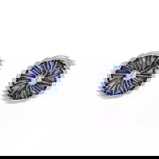 VINTAGE SAPPHIRE 14K WHITE GOLD WHEEL DESIGN STUD CUFFLINKS: VINTAGE SAPPHIRE 14K WHITE GOLD WHEEL DESIGN STUD CUFFLINKS Vintage Sapphire 14k White Gold Wheel Design Stud Cufflinks LIQUIDATION Description This handsome pair of cufflinks are crafted from 14k whi