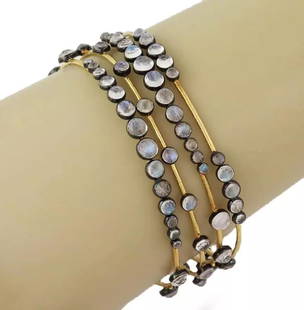 ELEGANT MOONSTONE 14K YELLOW GOLD SILVER SET OF 4 BANGLES LIQUIDATION: ELEGANT MOONSTONE 14K YELLOW GOLD SILVER SET OF 4 BANGLES LIQUIDATION Elegant Moonstone 14k Yellow Gold Silver Set of 4 Bangles LIQUIDATION Description This is a gorgeous set of 4 bangles, they are cr