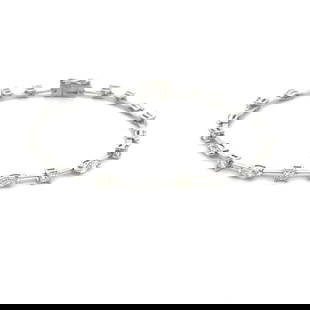 DIAMOND BAR LINK BRACELET ASSORTED SHAPE PRONGS 18K WHITE GOLD: DIAMOND BAR LINK BRACELET ASSORTED SHAPE PRONGS 18K WHITE GOLD This NEW elegant 18k white gold bracelet features assorted shaped diamonds, each diamond alternates with slim bar links, the shapes of th