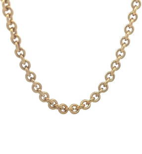 TIFFANY & CO. GOLD CHAIN 18K YELLOW STURDY ROUND LINK STYLE 18" LONG: TIFFANY & CO. GOLD CHAIN 18K YELLOW STURDY ROUND LINK STYLE 18" LONG This bold authentic chain is from Tiffany & Co. A classic piece crafted from 18k yellow gold, this necklace features a sturdy