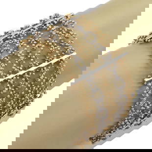 GOLD BRACELET TWO TONE 4 STRAND BEADED 14KT OVAL LINK WIDE: GOLD BRACELET TWO TONE 4 STRAND BEADED 14KT OVAL LINK WIDE This Gold Bracelet features a two-tone design with four strands of beads; each securely held within 14kt oval links. The wide bracelet is