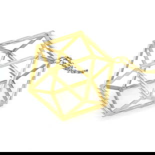 DODECAHEDRON SHAPE 18K YELLOW GOLD OPEN 3D PENDANT & CHAIN 38" LONG: DODECAHEDRON SHAPE 18K YELLOW GOLD OPEN 3D PENDANT & CHAIN 38" LONG Dodecahedron Shape 18k Yellow Gold Open 3D Pendant & Chain 38" Long Description This is a gorgeous pendant with long oval link