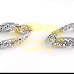 VINTAGE 2CT DIAMOND 14K TWO TONE GOLD FLORAL LONG LINK BRACELET: VINTAGE 2CT DIAMOND 14K TWO TONE GOLD FLORAL LONG LINK BRACELET Vintage 2ct Diamond 14k Two Tone Gold Floral Long Link Bracelet This is a beautiful vintage bracelet, it is crafted from 14k yellow