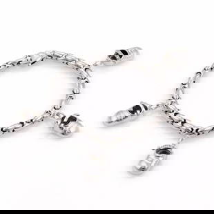CHIMENTO CHARM BRACELET 18K WHITE GOLD DIAMOND 14K WHITE GOLD 4 SHOE CHARMS: CHIMENTO CHARM BRACELET 18K WHITE GOLD DIAMOND 14K WHITE GOLD 4 SHOE CHARMS Chimento 18k White Gold Chain Bracelet Diamond 14k White Gold 4 Shoe Charms This is an authentic charm bracelet from Chiment
