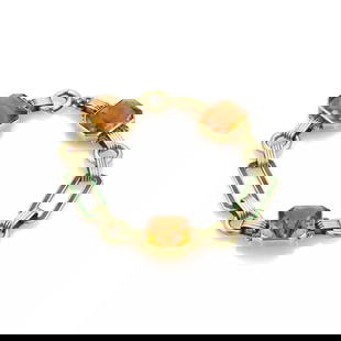 ART DECO CITRINE ENAMEL GOLD BRACELET 14K YELLOW FANCY LINK: ART DECO CITRINE ENAMEL GOLD BRACELET 14K YELLOW FANCY LINK Vintage Citrine & Enamel 14k Yellow Gold Fancy Link Bracelet Description This beautiful vintage bracelet is crafted from 14k yellow gold wit