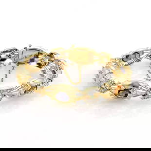 GEMSTONES 14K BRACELET YELLOW GOLD FANCY LINK ESTATE WITH DIAMONDS: GEMSTONES 14K BRACELET YELLOW GOLD FANCY LINK ESTATE WITH DIAMONDS Estate Diamonds 14k Yellow Gold Fancy Bracelet This is a magnificent gemstone and diamond bracelet. It is finely crafted from solid 1