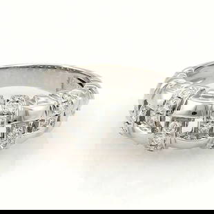 TIFFANY & CO. VANNERIE DIAMOND 18K WHITE GOLD BASKET WEAVE BAND RING SIZE 4: TIFFANY & CO. VANNERIE DIAMOND 18K WHITE GOLD BASKET WEAVE BAND RING SIZE 4 Tiffany & Co. Vannerie Diamond 18k White Gold Basket Weave Band Ring Size 4 Description This elegant authentic band ring is