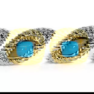 DAVID YURMAN TURQUOISE EARRINGS 18K YELLOW GOLD SQUARE CABLE POST CLIP: DAVID YURMAN TURQUOISE EARRINGS 18K YELLOW GOLD SQUARE CABLE POST CLIP David Yurman Turquoise 18k Yellow Gold Square Cable Post Clip Earrings Description This lovely authentic pair of earrings are fro