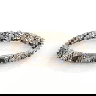 ART DECO  DIAMONDS 14K WHITE GOLD FILIGREE BRACELET: ART DECO DIAMONDS 14K WHITE GOLD FILIGREE BRACELET Art Deco Diamonds 14k White Gold Filigree Bracelet This is a stunning Art Deco bracelet, it is crafted from 14k white gold and bas 17 rectangular sha