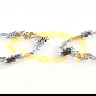 20K SAPPHIRE YELLOW GOLD DIAMOND  BRACELET: 20K SAPPHIRE YELLOW GOLD DIAMOND BRACELET Estate 18K Yellow Gold Diamond Bracelet This fabulous piece is finely crafted from 20k yellow gold. It features beautiful oval cabochon blue sapphire along wi