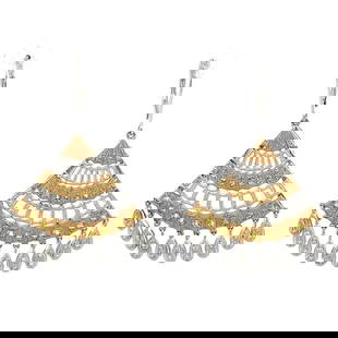 9 DIAMOND GOLD CHANDELIER EARRINGS 14K TWO TONE & GEMS HOOK DANGLE: 9 DIAMOND GOLD CHANDELIER EARRINGS 14K TWO TONE & GEMS HOOK DANGLE This is a gorgeous pair of earrings, they are crafted from 14k yellow and white gold featuring a wide cone shape chandelier drop earr