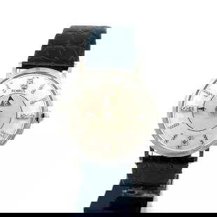 BENRUS MYSTERY DIAMOND DIAL 18K WHITE GOLD HAND WIND MEN'S WRISTWATCH #363384: BENRUS MYSTERY DIAMOND DIAL 18K WHITE GOLD HAND WIND MEN'S WRISTWATCH #363384 This is an authentic vintage men's wristwatch by Benrus, the 32mm case is crafted from 18k white gold with a polished fini