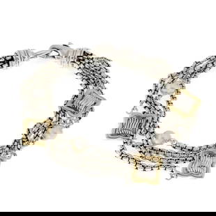 DAVID YURMAN QUATREFOIL BRACELET PEARLS 925 SILVER 18K GOLD 4 STRAND BOX CHAIN: DAVID YURMAN QUATREFOIL BRACELET PEARLS 925 SILVER 18K GOLD 4 STRAND BOX CHAIN David Yurman Quatrefoil Pearls 925 Silver 18k Gold 4 Strand Chain Bracelet Description This is a stunning authentic brace
