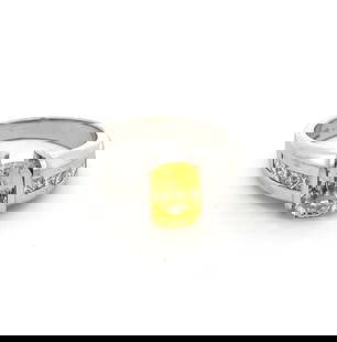 YELLOW SAPPHIRE & DIAMOND 14K WHITE GOLD RING SIZE 6.25: YELLOW SAPPHIRE & DIAMOND 14K WHITE GOLD RING SIZE 6.25 67551 Yellow Sapphire & Diamond 14k White Gold Ring Size 6.25 Description This is a beautiful 14k white gold ring, it has a half bezel set oval
