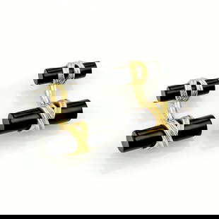 TIFFANY & CO. ONYX CUFFLINKS COLUMN BAR 18K YELLOW GOLD X DESIGN: TIFFANY & CO. ONYX CUFFLINKS COLUMN BAR 18K YELLOW GOLD X DESIGN Tiffany & Co 18k Yellow Gold Black Onyx Bar Column X Design Cufflinks Description This is a gorgeous pair of cufflinks, from Tiffany &