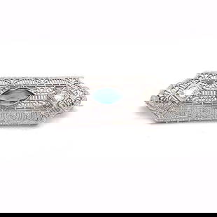 ART DECO FILIGREE BROOCH OLD MINE CUT DIAMOND SAPPHIRE 10K WHITE GOLD: ART DECO FILIGREE BROOCH OLD MINE CUT DIAMOND SAPPHIRE 10K WHITE GOLD This is an Art Deco brooch, it is crafted from 10k white gold featuring a rectangle long shape with fine scallop ends and the enti