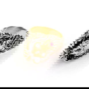 ESTATE DIAMOND & RUBY 14K YELLOW GOLD LION HEAD RING SIZE - 6.5: ESTATE DIAMOND & RUBY 14K YELLOW GOLD LION HEAD RING SIZE - 6.5 Estate Diamond & Ruby 14k Yellow Gold Lion Head Ring Size - 6.5 Description This is a bold ring, it is crafted from 14k yellow gold with