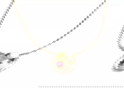 TIFFANY & CO.  DISC PENDANT MULTICOLOR GEMS 18K GOLD STERLING SILVER NECKLACE: TIFFANY & CO. DISC PENDANT MULTICOLOR GEMS 18K GOLD STERLING SILVER NECKLACE Tiffany & Co. Multicolor Gems 18k Gold 925 Silver Disc Pendant Necklace Description This elegant authentic modern style pen