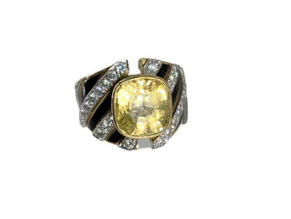 DAVID WEBB 13.00 CARAT SAPPHIRE 1.62 CARAT DIAMOND 18K GOLD GEMS STONE RING: DAVID WEBB 13.00 CARAT SAPPHIRE 1.62 CARAT DIAMOND 18K GOLD GEMS STONE RING Title: David Webb 13.00 Carat Old Miner Cut Sapphire 1.62 Carat Round Brilliant H VS2 Diamond 18 Karat Two Tone Gold/Platinu