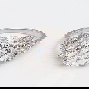 2.97 CARAT OLD EUROPEAN CUT & BAGUETTE SHAPE DIAMOND PLATINUM ART DECO RING: 2.97 CARAT OLD EUROPEAN CUT & BAGUETTE SHAPE DIAMOND PLATINUM ART DECO RING Title: 2.97 Carat Old European Cut J SI2 and Baguette Shape J SI2 Diamond Platinum Art Deco Ring Style: Art Deco Metal: Plat