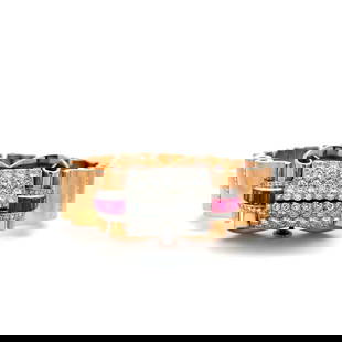 6.75 CARAT ROUND DIAMOND 1.20 CARAT RUBY 18 KARAT TWO TONE GOLD BRACELET WATCH: 6.75 CARAT ROUND DIAMOND 1.20 CARAT RUBY 18 KARAT TWO TONE GOLD BRACELET WATCH Title: 6.75 Carat Round Brilliant G VS1 Diamond 1.20 Carat Baguette Shape Ruby 18 Karat Two Tone Gold Bracelet Watch Styl