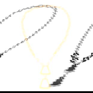 0.85 CARAT ROUND BRILLIANT DIAMOND AND ONYX 18K YG PENDANT NECKLACE: 0.85 CARAT ROUND BRILLIANT DIAMOND AND ONYX 18K YG PENDANT NECKLACE Title: 0.85 Carat Round Brilliant Diamond and Onyx 18 Karat Yellow Gold Pendant Necklace Style: Pendant Metal: 18 Karat Yellow Gold
