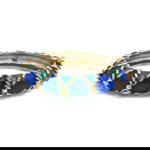 VINTAGE 85.50 GRAMS ENAMEL 14 KARAT YELLOW GOLD BANGLE BRACELET: VINTAGE 85.50 GRAMS ENAMEL 14 KARAT YELLOW GOLD BANGLE BRACELET Title: 14 Karat Yellow Gold Bangle Bracelet Style: Bangle Metal: 14 Karat Yellow Gold Dimension: 6.75*0.52*0.33IN Weight: 85.5 Grams Con