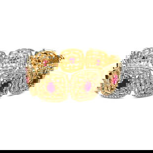 6.75 CARAT RUBY 6.10 CARAT ROUND BRILLIANT DIAMOND 14K YELLOW GOLD LINK BRACELET: 6.75 CARAT RUBY 6.10 CARAT ROUND BRILLIANT DIAMOND 14K YELLOW GOLD LINK BRACELET Title: 6.75 Carat Oval Shape Ruby 6.10 Carat Round Brilliant I SI Diamond 14 Karat Yellow Gold Link Bracelet Style: Lin