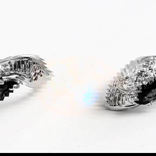 1.10 CARAT CIRCULAR BRILLIANT CUT J SI1 DIAMOND AND SAPPHIRE PLATINUM TWO-STONE: 1.10 CARAT CIRCULAR BRILLIANT CUT J SI1 DIAMOND AND SAPPHIRE PLATINUM TWO-STONE Title: 1.10 Carat Circular Brilliant Cut J SI1 Diamond Platinum Two-Stone Ring Style: Two-Stone Metal: Platinum Gemstone