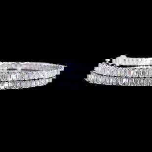 LAB-GROWN 10.63 CARAT EMERALD F-VS DIAMOND 14K WHITE GOLD TENNIS BRACELET: LAB-GROWN 10.63 CARAT EMERALD F-VS DIAMOND 14K WHITE GOLD TENNIS BRACELET Title: High-quality Brand-New Echo Friendly Elegant Lab-Grown 10.63 Carat Emerald F-VS Diamond 14K White Gold Tennis Bracelet