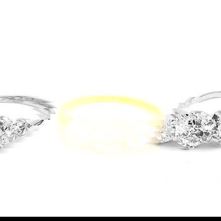 2.13 CARAT OLD EUROPEAN CUT DIAMOND 18K TWO TONE GOLD/PLATINUM THREE-STONE RING: 2.13 CARAT OLD EUROPEAN CUT DIAMOND 18K TWO TONE GOLD/PLATINUM THREE-STONE RING Title: 2.13 Carat Old European Cut SI2 and Circular Brilliant Cut M VS1 Diamond 18 Karat Two Tone Gold/Platinum Three-St