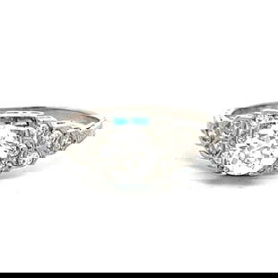 1.22 CARAT CIRCULAR BRILLIANT AND OLD EUROPEAN DIAMOND PLATINUM ART DECO RING: 1.22 CARAT CIRCULAR BRILLIANT AND OLD EUROPEAN DIAMOND PLATINUM ART DECO RING Title: 1.22 Carat Circular Brilliant Cut J VVS2 and Old European Cut J SI1 Diamond Platinum Art Deco Ring Style: Art Deco