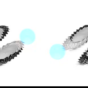 7.40 CARAT BLACK AND WHITE DIAMOND TURQUOISE 18K WG CLIP ON EARRINGS: 7.40 CARAT BLACK AND WHITE DIAMOND TURQUOISE 18K WG CLIP ON EARRINGS Title: 7.40 Carat Diamond 18 Karat White Gold Hoop Earrings Style: Hoop Metal: 18 Karat White Gold Gemstone 1: 7.4 Carat Diamond Nu