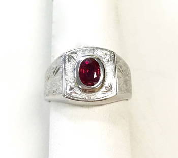18K WHITE GOLD RING WITH NATURAL RUBY   (SIZE: 10.5): 18K WHITE GOLD RING WITH NATURAL RUBY (SIZE: 10.5) 18k White Gold Ring with Natural Ruby You are bidding on a 18k White Gold Ring with Natural Ruby. There are few minor scratches on the ring from norm