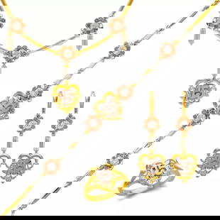 NEW 14K TRI COLOR GOLD FANCY SET BRACELET NECKLACE EARRINGS RINGS: NEW 14K TRI COLOR GOLD FANCY SET BRACELET NECKLACE EARRINGS RINGS 14K Tricolor Gold Approx. Measurements: Bracelet- 2mm Wide (13mm Center), Earrings- 12x39mm, Necklace- 2mm Wide(Pendant 12x13mm), Ring