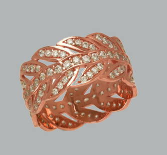 NEW 14K ROSE GOLD ETERNITY CZ BAND RING SIZE 6: NEW 14K ROSE GOLD ETERNITY BAND New 14K Rose gold full eternity band ring 9mm Wide Well made rings. prong set with full cut cz. Ring size is 6 Polished finish Apx weight is 4.1g