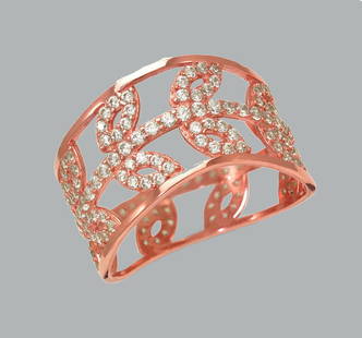 14K ROSE GOLD ETERNITY CZ BAND RING LEAF SIZE 8: NEW 14K ROSE GOLD ETERNITY BAND New 14K rose gold full eternity band ring 10mm Wide Well made rings. prong set with full cut cz. Ring size is 8 Polished finish Apx weight is 3.4g