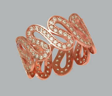 14K ROSE GOLD ETERNITY CZ BAND RING SCRIBBLE SNAKE 8: NEW 14K ROSE GOLD ETERNITY BAND New 14K rose gold full eternity band ring 10mm Wide Well made rings. prong set with full cut cz. Ring size is 8 Polished finish Apx weight is 3.4g