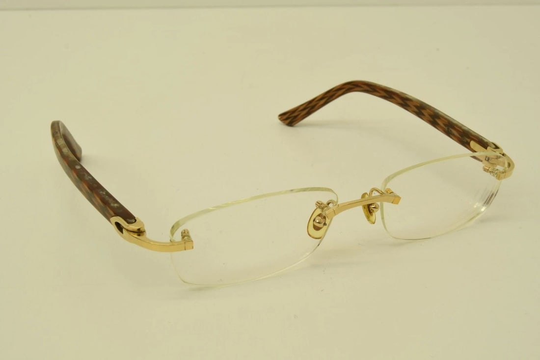 AUTHENTIC CARTIER C DECOR SUNGLASSES 16 135 SHINY BROWN ZIGZAG RIMLESS FRAMES (1 of 2)