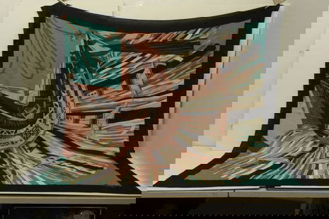 AUTHENTIC HERMES CASHMERE SHAWL 140CM CUIRS DU DESERT II NATIVE PERRIERE SCARF: AUTHENTIC HERMES CASHMERE SHAWL 140CM CUIRS DU DESERT II NATIVE PERRIERE SCARF Desert Leathers Françoise De La Perriere Height & Width: 140cm (55 inches) 65% Cashmere, 35% Silk Black, White, Pink, Bl