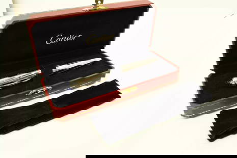 AUTHENTIC CARTIER BALLPOINT PEN SILVER BLUE SAPPHIRE LRG OFFICE DESK COLLECTIBLE: AUTHENTIC CARTIER BALLPOINT PEN SILVER BLUE SAPPHIRE LRG OFFICE DESK COLLECTIBLE Cartier Ballpoint Pen Desk, Office, Home, Collectible Manufactured: France G118557 Steel Plate Design Silver Plated Sil