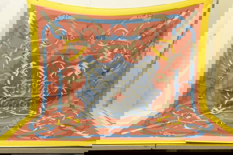AUTHENTIC HERMES EPERON D'OR YELLOW PINK D'ORIGNY EQUESTRIAN SHAWL 140CM SCARF: Authentic Hermes Eperon d'Or Yellow Pink d'Origny Equestrian Shawl 140cm Scarf Eperon d'Or Henri d'Origny Height & Width: 140cm (55 inches) 70% Cashmere, 30% Silk Yellow, Pink, Blue, Beige Large Shawl