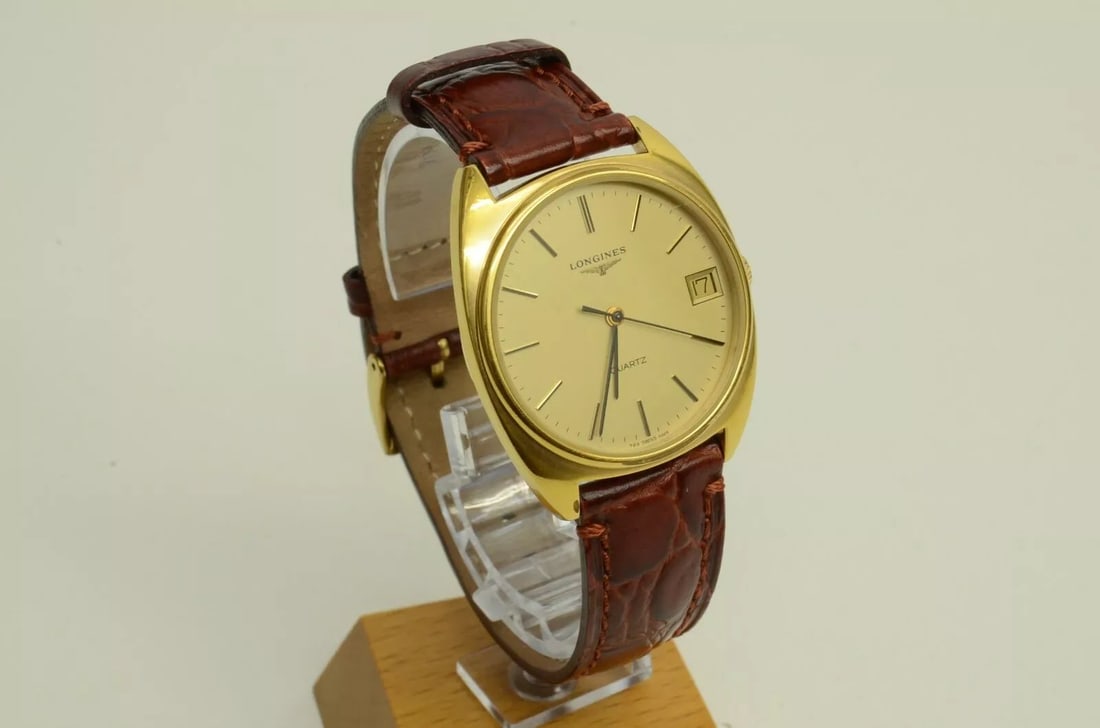 AUTHENTIC LONGINES VINTAGE WATCH QUARTZ 34MM SWISS GOLD PLATED SS STEEL LEATHER (1 of 2)