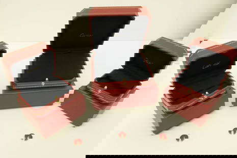 AUTHENTIC CARTIER JEWELRY & NECKLACE SAFE STORAGE DISPLAY BOXES COLLECTIBLE SET: AUTHENTIC CARTIER JEWELRY & NECKLACE SAFE STORAGE DISPLAY BOXES COLLECTIBLE SET Cartier Jewelry Boxes Classic Large Box 2 hold slots Small Boxes 3 hold slots Manufactured: France Red, Black Large Box