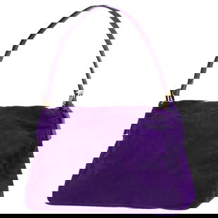 FENDI PURPLE SUEDE MAMMA BAGUETTE HANDBAG: FENDI PURPLE SUEDE MAMMA BAGUETTE HANDBAG OUTSIDE: A: GOOD CONDITION!! Stains. Minor scuffs. INSIDE: A: GOOD CONDITION!! Scuffs. S : New or new without a tag. SA : Excellent condition. A : Good condit