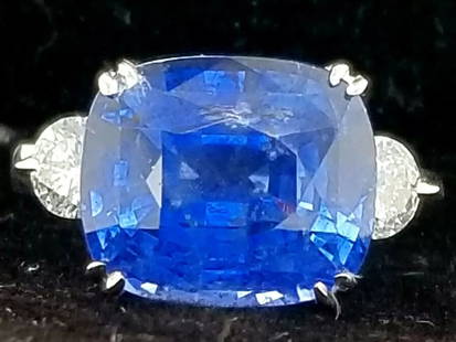GIA 14K WHITE GOLD ENGAGEMENT RING 10.41CT. NATURAL BLUE CUSHION SHAPE: GIA 14K WHITE GOLD ENGAGEMENT RING 10.41CT. NATURAL BLUE CUSHION SHAPE GORGEOUS 14K WHITE GOLD engagement ring natural blue sapphire in cushion shape center weight 10.41ct. size 13.3x11.3mm very nice