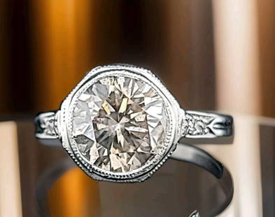PLATINUM VINTAGE FILIGREE ENGAGEMENT RING 2.40CT.NATURAL CHAMPAGNE ROUND DIAMOND: PLATINUM VINTAGE FILIGREE ENGAGEMENT RING 2.40CT.NATURAL CHAMPAGNE ROUND DIAMOND This Platinum Vintage Filigree Engagement Ring features a stunning 2.40ct natural champagne round diamond as the main s